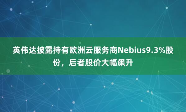 英伟达披露持有欧洲云服务商Nebius9.3%股份，后者股价大幅飙升