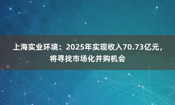 上海实业环境:2025年实现收入70.73亿元,将寻找市场化并购机会