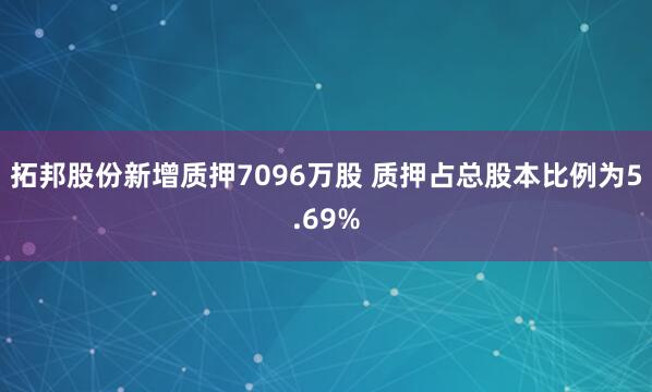 拓邦股份新增质押7096万股 质押占总股本比例为5.69%