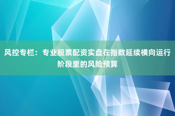 风控专栏：专业股票配资实盘在指数延续横向运行阶段里的风险预算