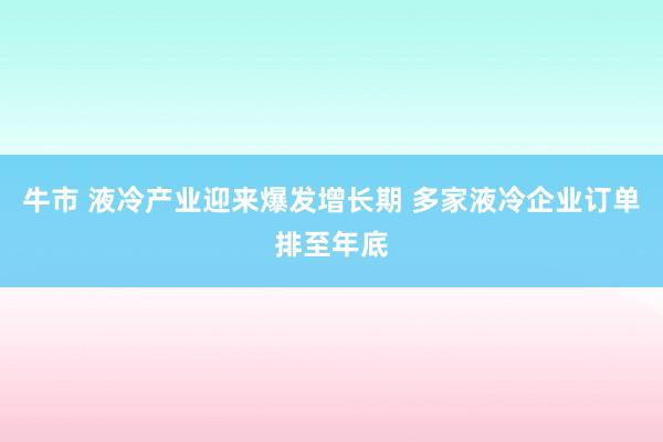 牛市 液冷产业迎来爆发增长期 多家液冷企业订单排至年底