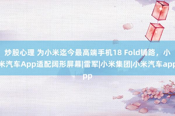 炒股心理 为小米迄今最高端手机18 Fold铺路，小米汽车App适配阔形屏幕|雷军|小米集团|小米汽车app