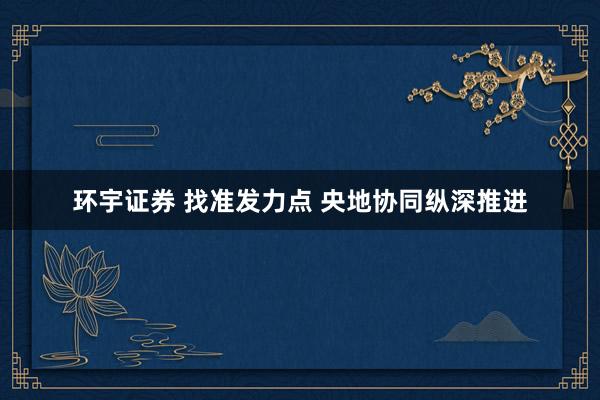 环宇证券 找准发力点 央地协同纵深推进