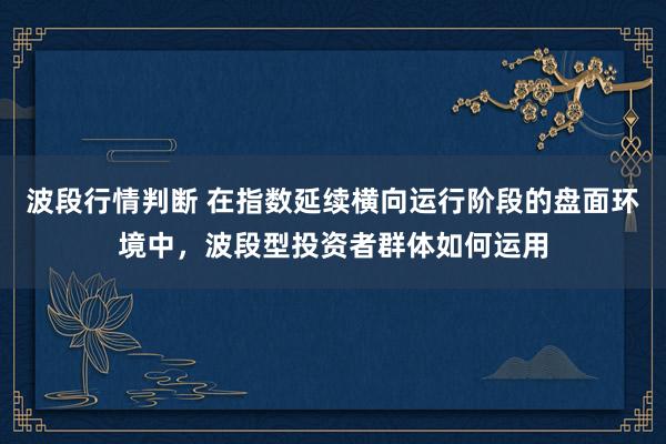 波段行情判断 在指数延续横向运行阶段的盘面环境中，波段型投资者群体如何运用