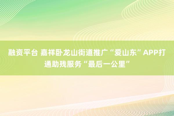 融资平台 嘉祥卧龙山街道推广“爱山东”APP打通助残服务“最后一公里”