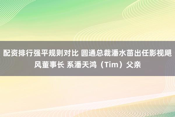 配资排行强平规则对比 圆通总裁潘水苗出任影视飓风董事长 系潘天鸿（Tim）父亲
